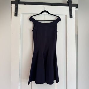 Eliza J Ribbed Fit & Flare Dress in Navy. Size Small